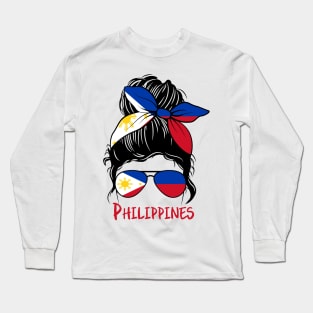 Philippines Girl, philippines girlfriend,  Filipina Girl, filipina  girlfriend, philippines Messy bun, filipina, pinay Long Sleeve T-Shirt